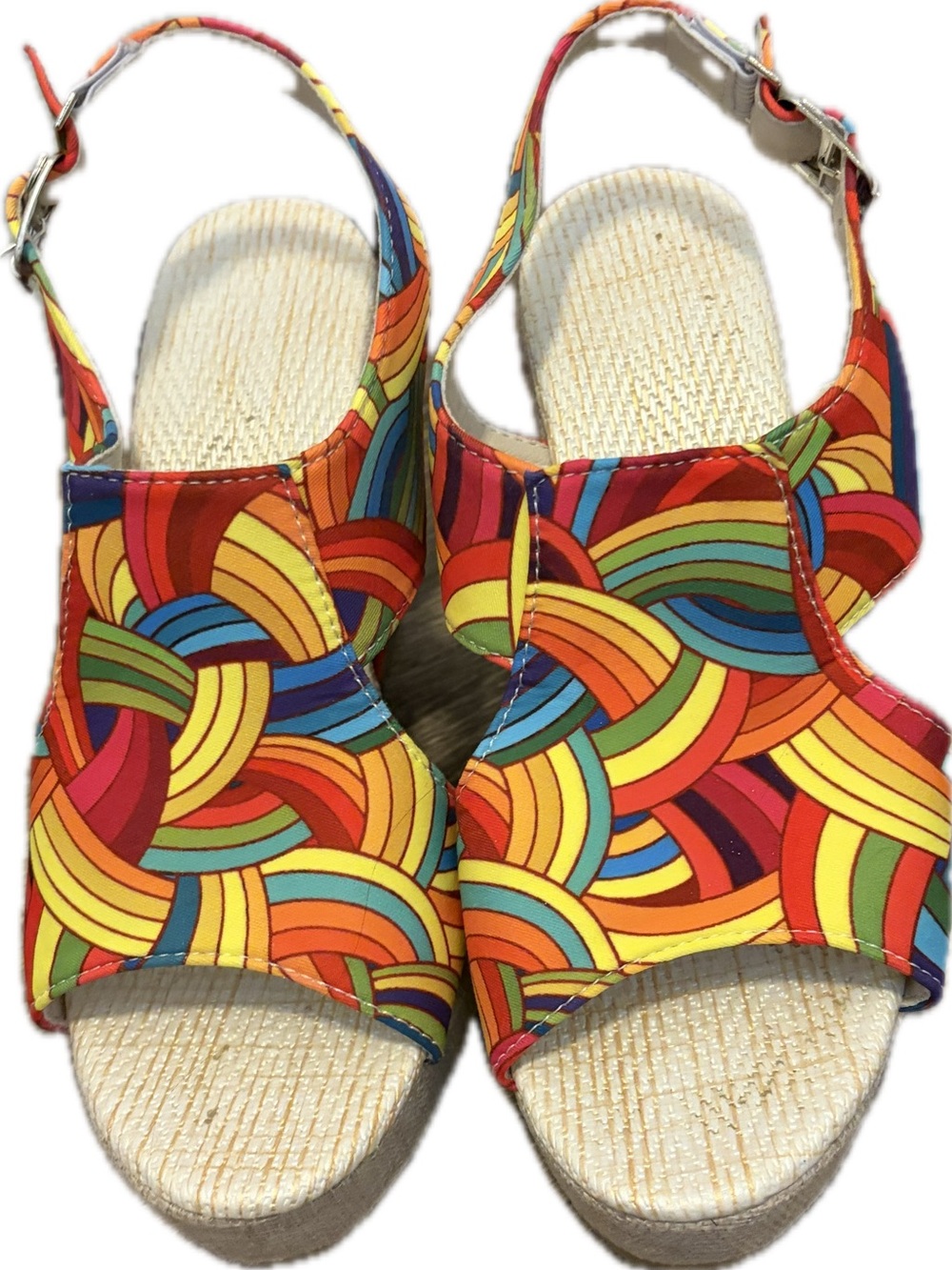 Retro Multi-Color Platform Wedge Sandals - Picture 2 of 5